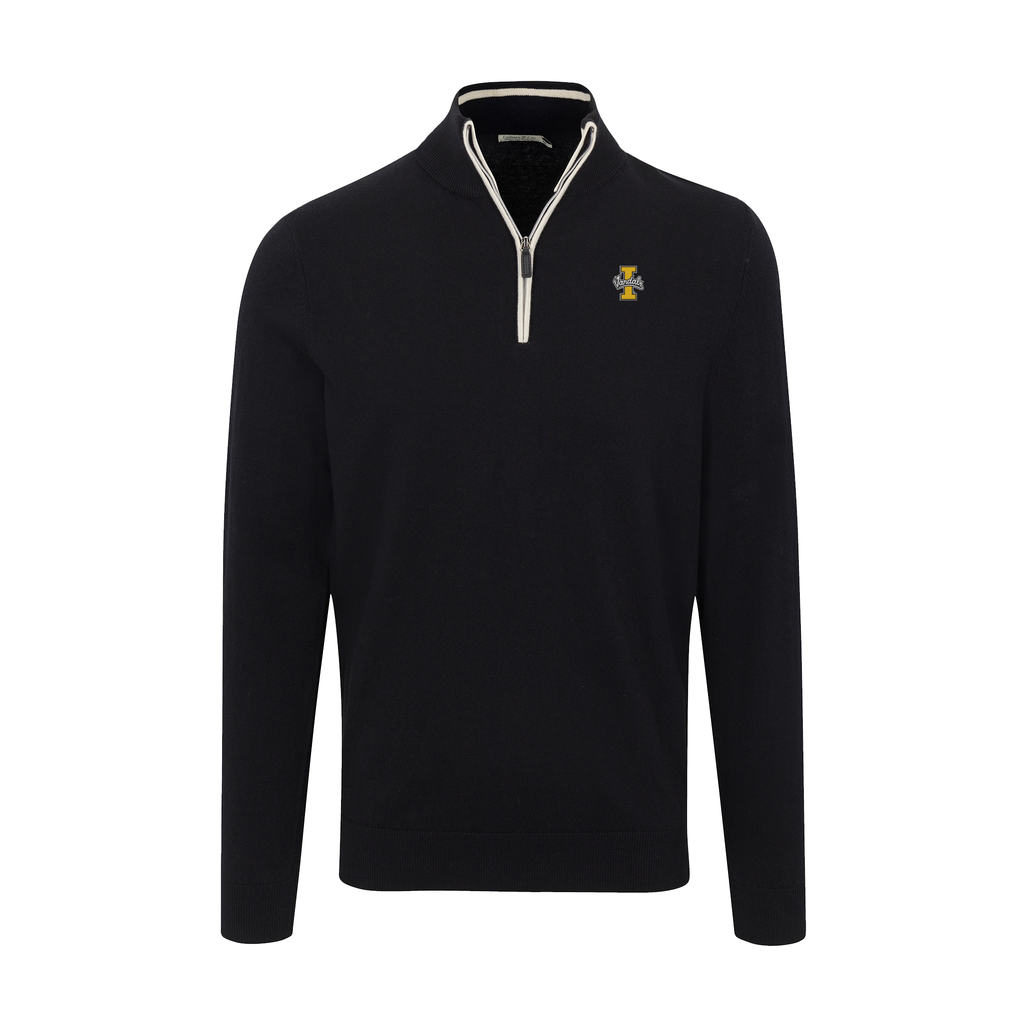 Idaho Black with White Trim Luxury Touch Cotton and Cashmere Quarter Zip Sweater
